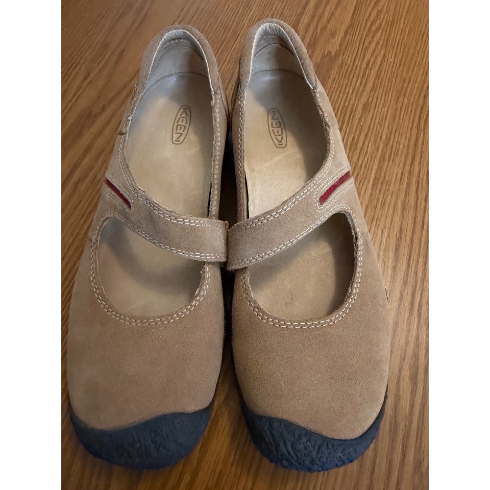KEEN Women Suede Mary Jane Flats Tan Leather Comfort Shoes Size 7.5